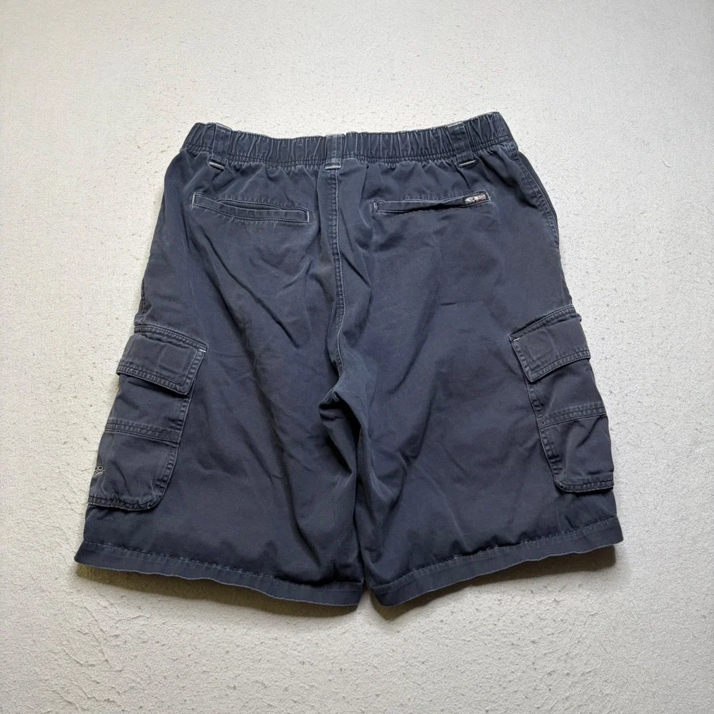 OP Sport Cargo Shorts Mens 34 Blue Y2K Faded Elastic Waist Utility Pockets